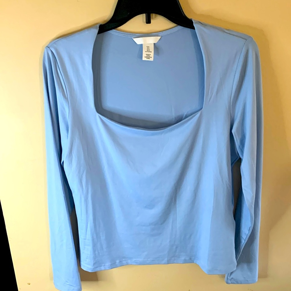 Powder blue long sleeve H&M scoop neck top